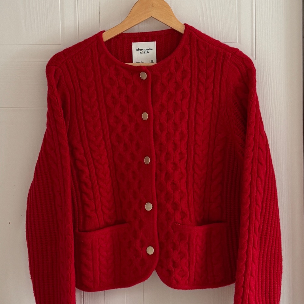 Abercrombie & Fitch Novelty Button Cable Sweater Jacket - Vivid Red - Size M